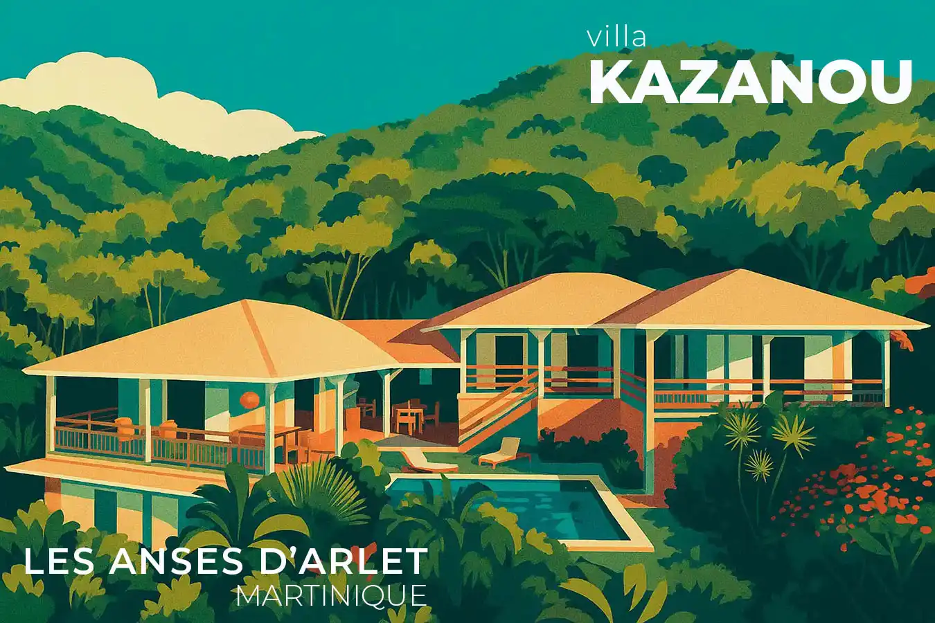 Idée déco : le flat design. Illustration "villa Kazanou, Les Anses d'Arlet" Idée déco : le flat design. Illustration "villa Kazanou, Les Anses d'Arlet"