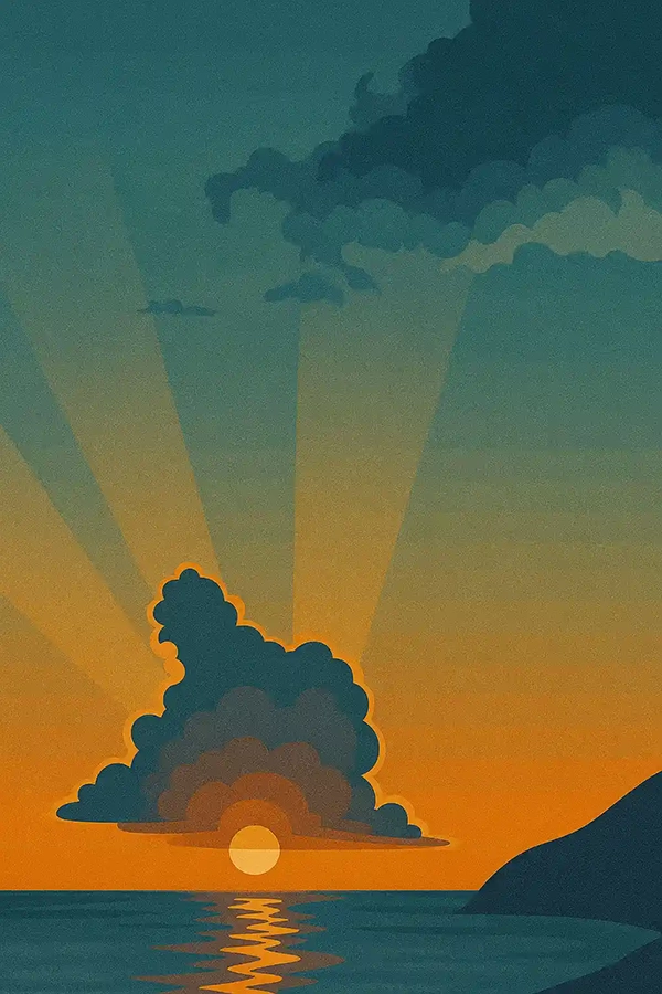 Idée déco : le flat design. Illustration "coucher de soleil" Idée déco : le flat design. Illustration "coucher de soleil"