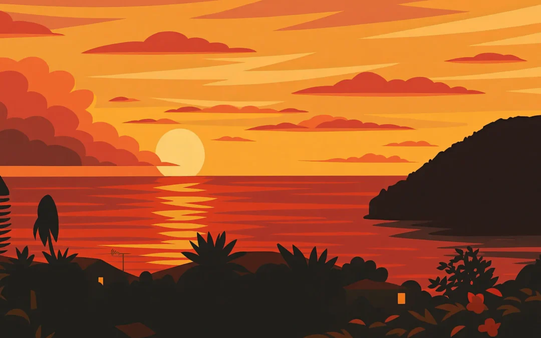Idée déco : le flat design. Illustration "coucher de soleil"