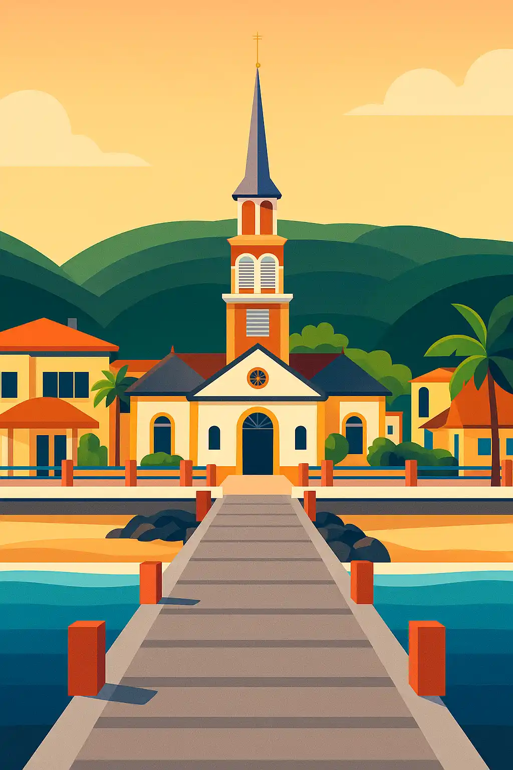 Idée déco : le flat design. Illustration "l'église des Anses d'Arlet" Idée déco : le flat design. Illustration "l'église des Anses d'Arlet"